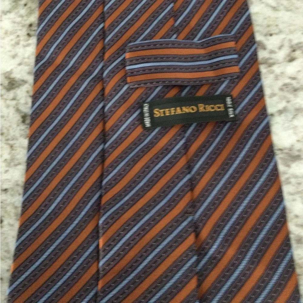 Stefano Ricci Orange and Blue Diagonal Stripe Silk Tie